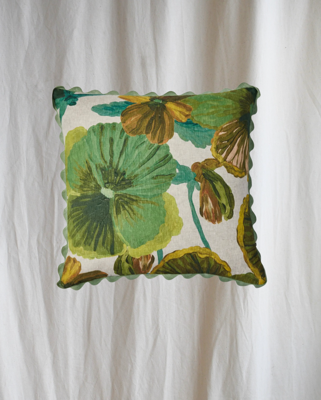 Wild Pansy Verde Linen Cushion Bonnie and Neil