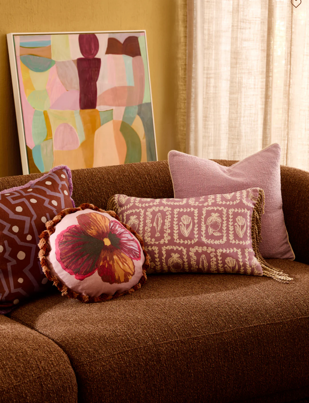 Wild Pansy Lilac Linen Round Cushion