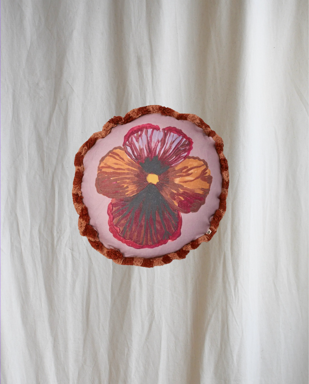 Wild Pansy Lilac Linen Round Cushion
