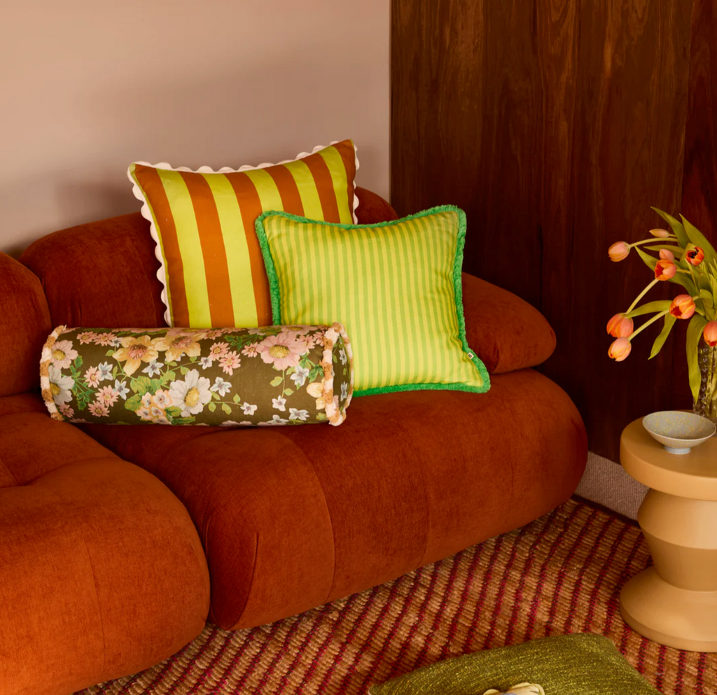 Buttercup Olive Linen Bolster Bonnie and Neil