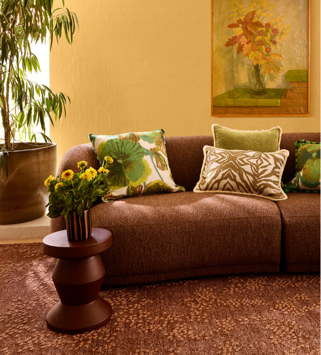 Wild Pansy Verde Linen Cushion Bonnie and Neil