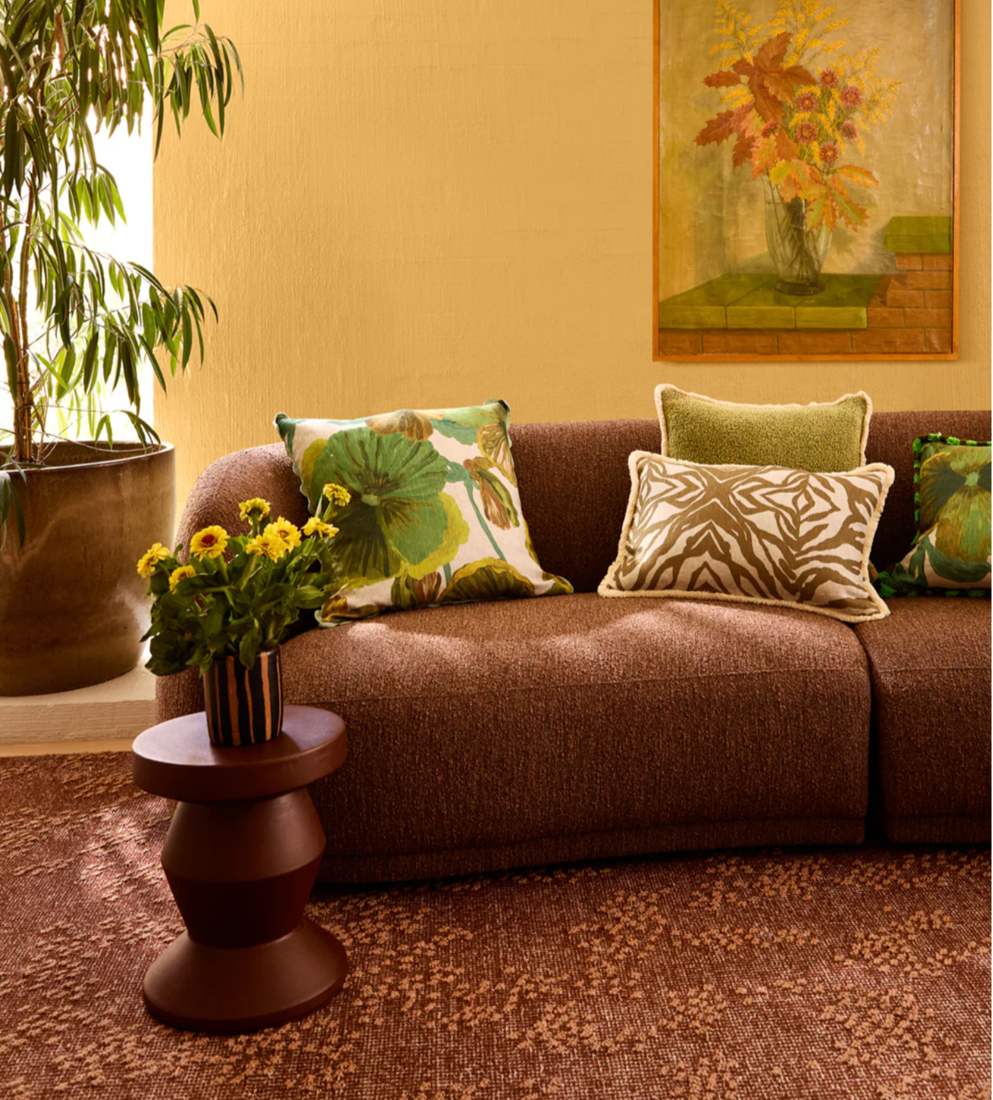 Wild Pansy Verde Linen Cushion Bonnie and Neil